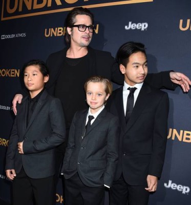 Brad Pitt, Pax  Jolie-Pitt, Shiloh  Jolie-Pitt and  Maddox Jolie attending the 'Unbroken' Premiere in Los Angeles
