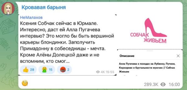 Переписка с телеграмм канала Собчак