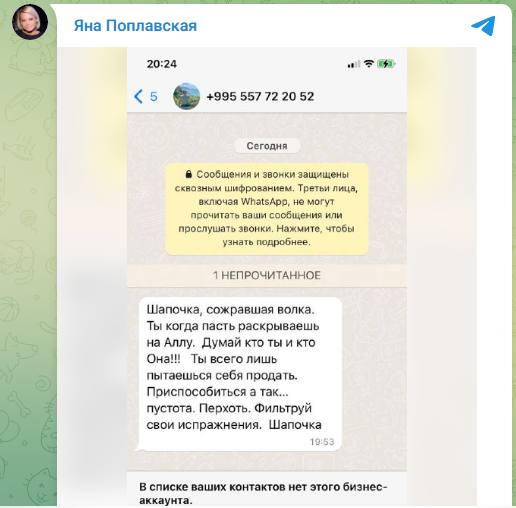 Поплавская показала сообщения с угрозами после критики Пугачевой: "Ты - перхоть, думай, кто ты, а кто она"