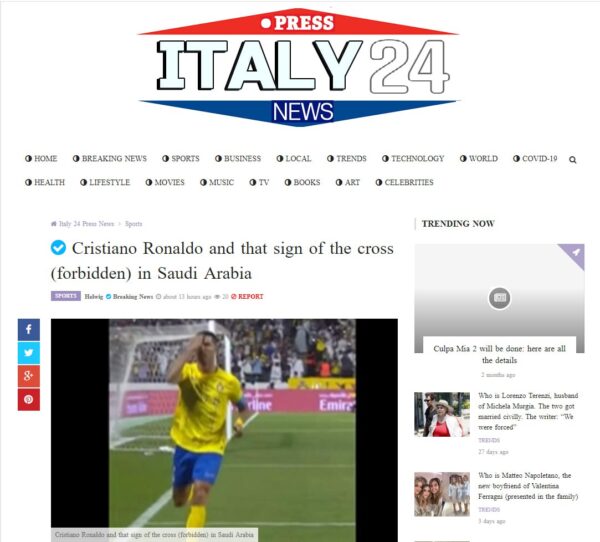 За христианский жест Криштиану Роналду грозит наказание - Italy 24 Press News