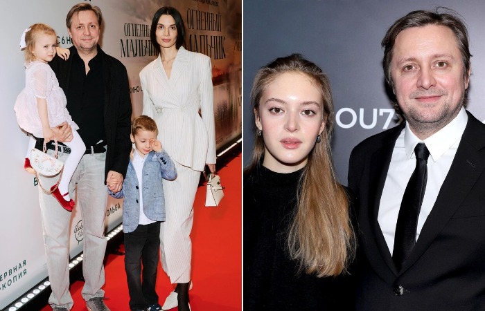 Артем Михалков с женой и детьми.