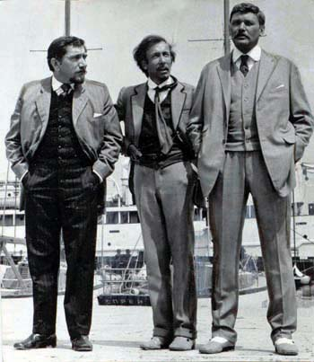 Армен Джигарханян, Валентин Никулин и Леонард Варфоломеев на съёмках фильма «Воздухоплаватель» в 1975 году