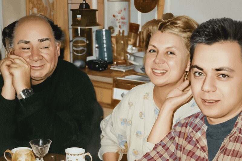 Евгений Леонов с женой Вандой и сыном Андреем.