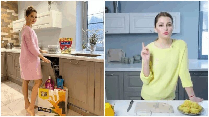 Детали кухонного интерьера: открытые полки и лаконичная вытяжка.