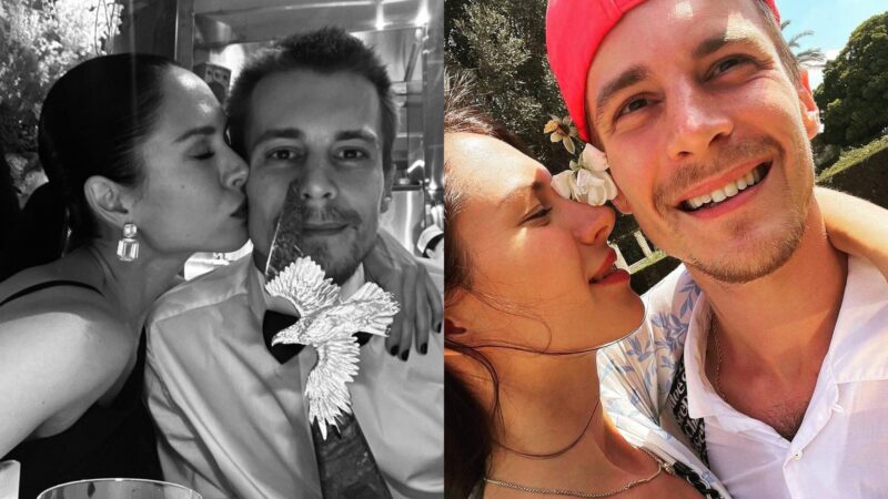 Актеры Диана Пожарская и Иван Янковский обнимаются и улыбаются