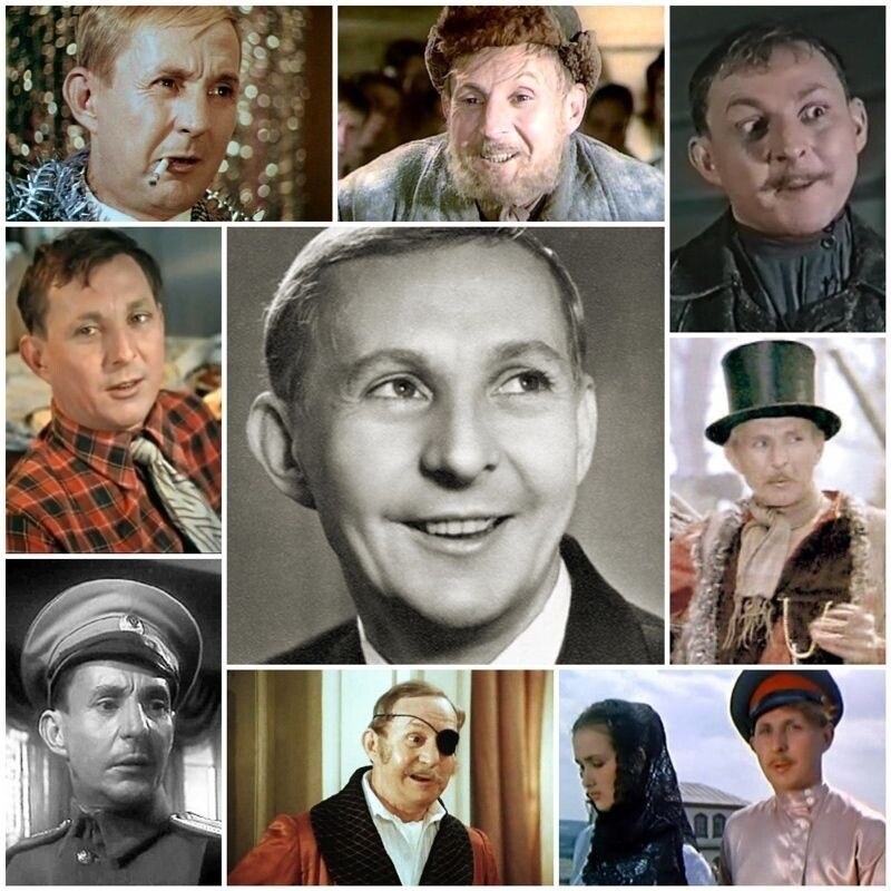 Коллаж ролей Бориса Кузьмича Новикова, демонстрирующий его многогранный талант.