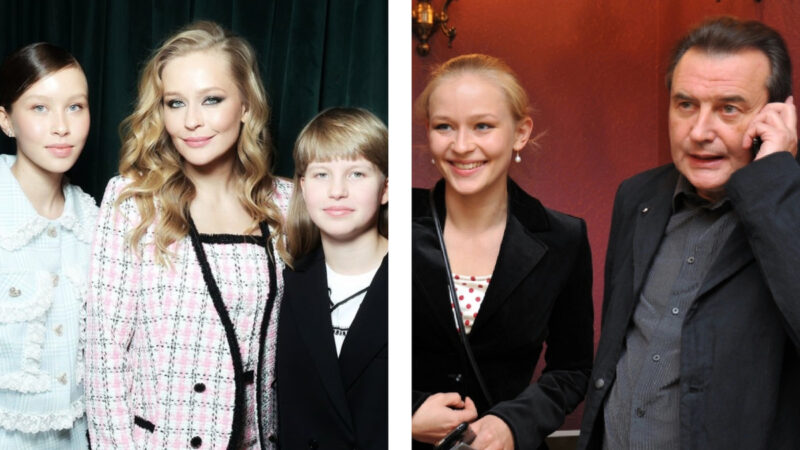 Юлия Пересильд с дочерьми и Алексеем Учителем