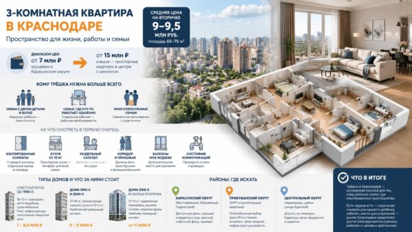 Трёхкомнатная квартира в Краснодаре: кому нужна и как выбрать