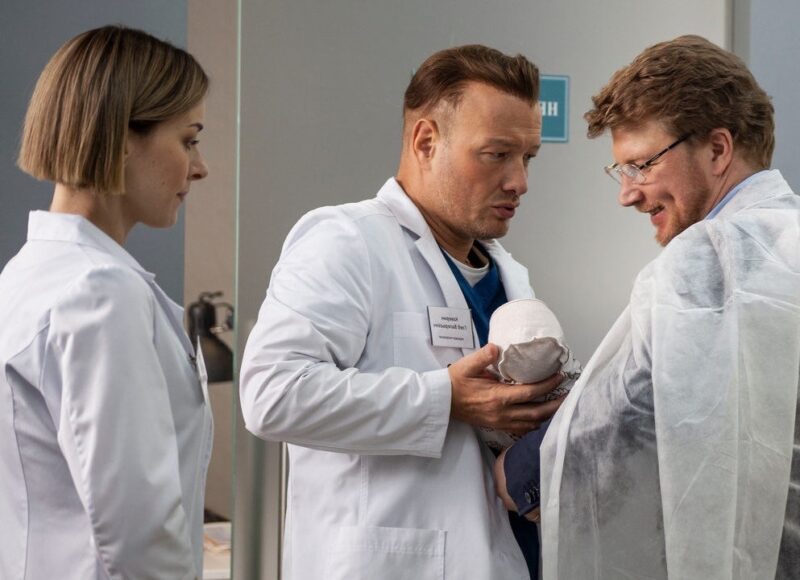 Никита Панфилов в парике для съемок в сериале «Акушер»