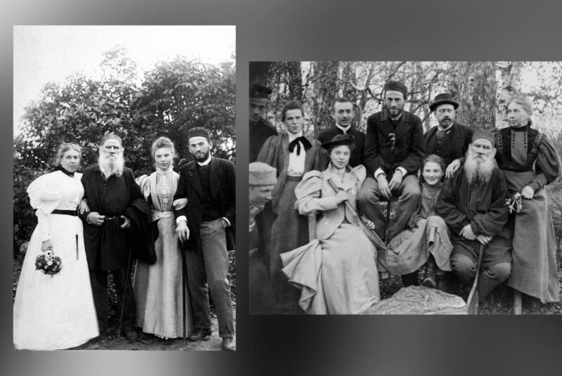 Большая семья Толстых на совместном снимке: Лев Николаевич, Лев Львович и их супруги среди близких.