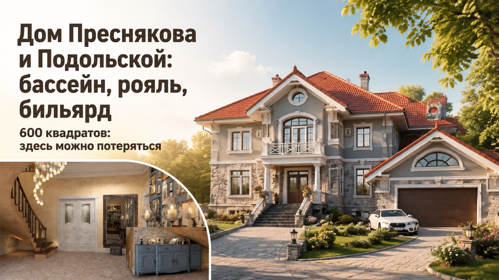 Три этажа, бассейн и бильярд: как устроен подмосковный дом Преснякова и Подольской
