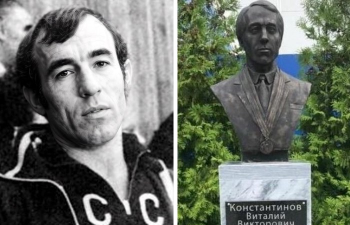 Бюст олимпийского чемпиона Виталия Константинова возле спортивного центра в Ульяновске