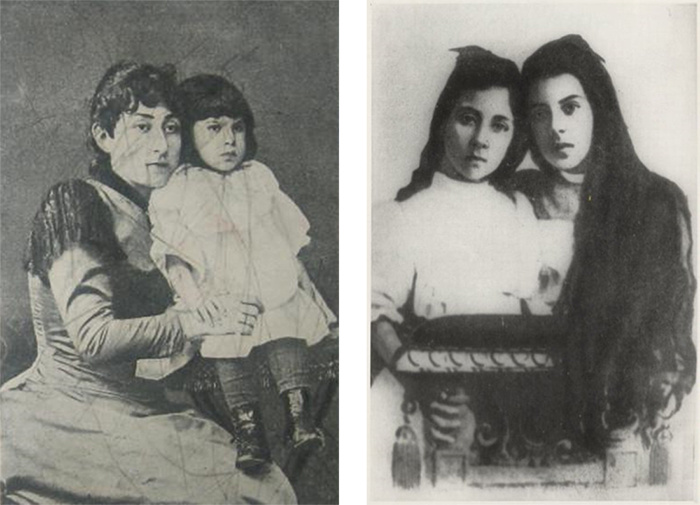 Мариэтта Шагинян с матерью, а справа — с сестрой Магдалиной, 1890-е годы