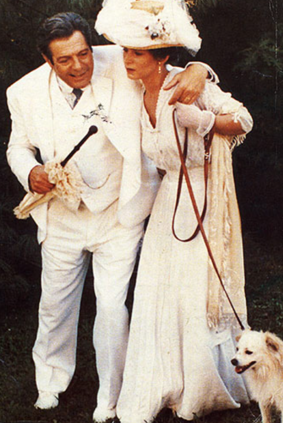 Елена Сафонова с Марчелло Мастроянни в фильме «Очи чёрные», 1986 год