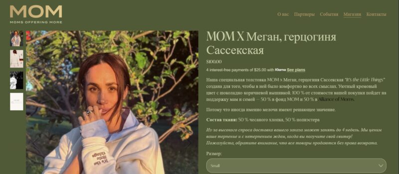 Карточка толстовки на сайте фонда