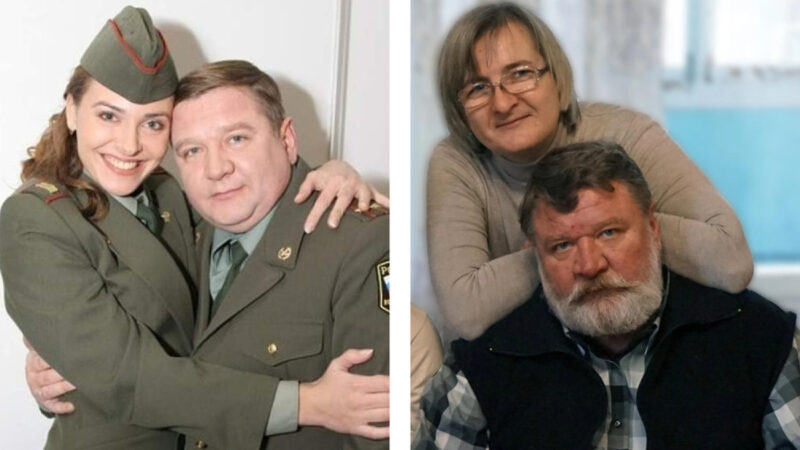 Роман Мадянов с женой Натальей и кадр из сериала